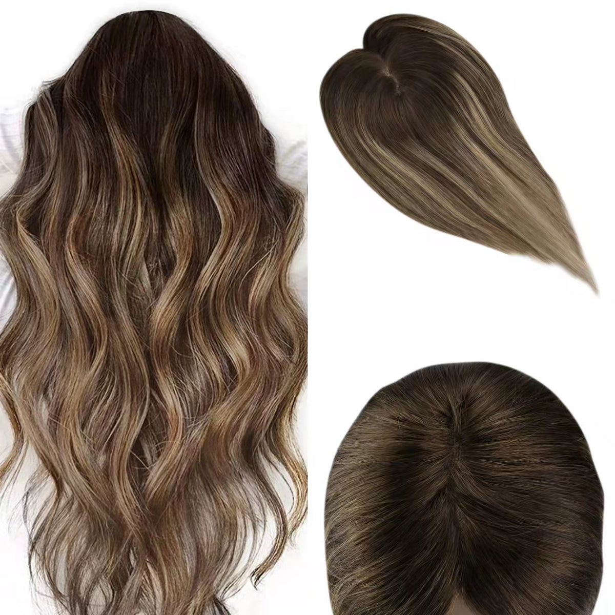 NEW Hidden Crown Topper 100% Remy Human Hair - Color 812R Professionally Layered Amazon.com : Full Shine Clip in Toppee Silk Base Human Hair  main image 2