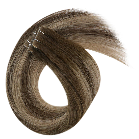 silky straight tape in hair extensons balayge ombre