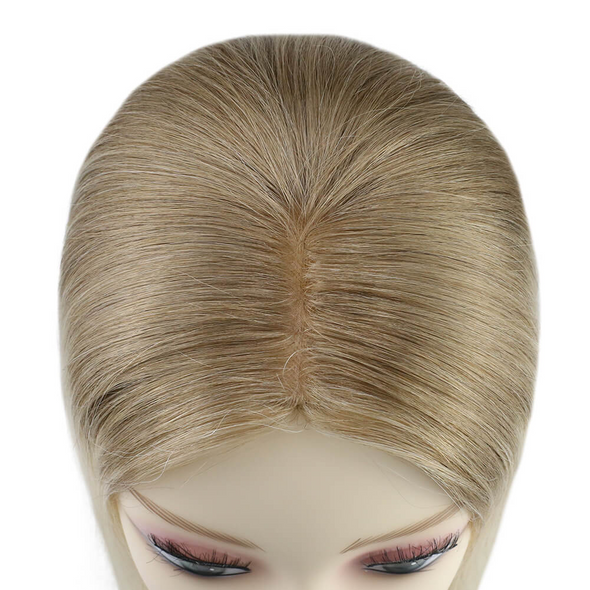 Golden Brown Fading to Bleach Blonde Hair Topper 3*5 Inch Base #10T613