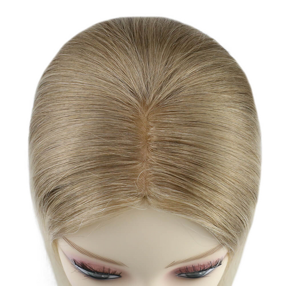 Golden Brown Fading to Bleach Blonde Hair Topper 12x6cm Base #10T613