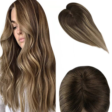 Balayage Topper Hairpiece Hidden Crown Hair Brown Blonde #4/27/4 13cm*13cm