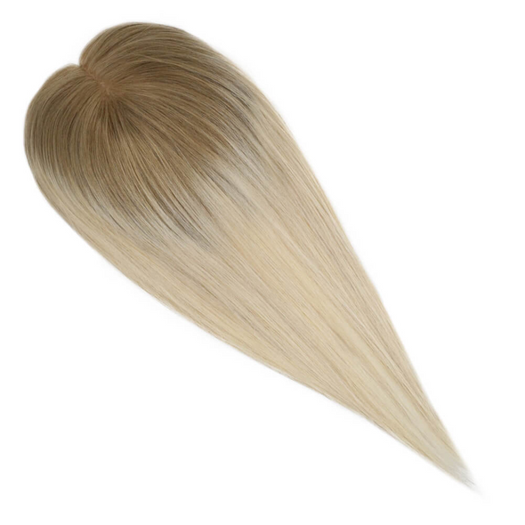 Golden Brown Fading to Bleach Blonde Hair Topper 12x6cm Base #10T613