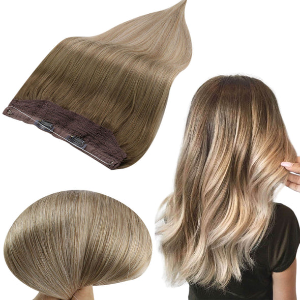 Brown Highlight Blonde Human Hair Extensions Hidden Crown Hair Extensions