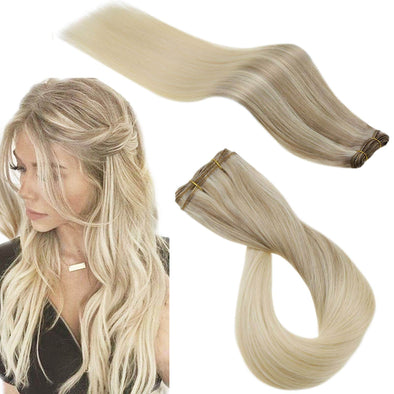 Ash Blonde to Bleach Blonde Mix Blonde Remy Hair Weft Extensions #18T613P613