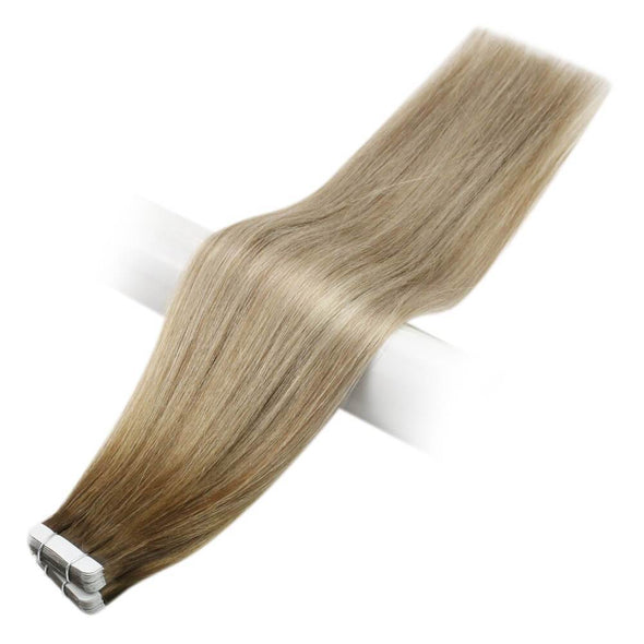 Glue In Human Hair Invisible Tape On Hair Extensions Balayage Color 3/8/22