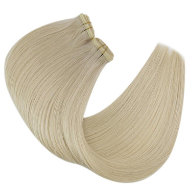 Full Cuticle Flat Silk Weft Hair Bundle Extensions Platinum Blonde #60