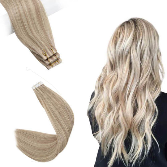 Full Cuticle Virgin Tape Highlighted Invisible Hair Extensions #18P613| Runature