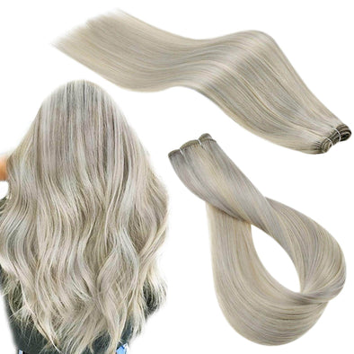 Grey Blonde Mix Platinum Blonde Sew Hair Bundles Hair Extensions #19AP60