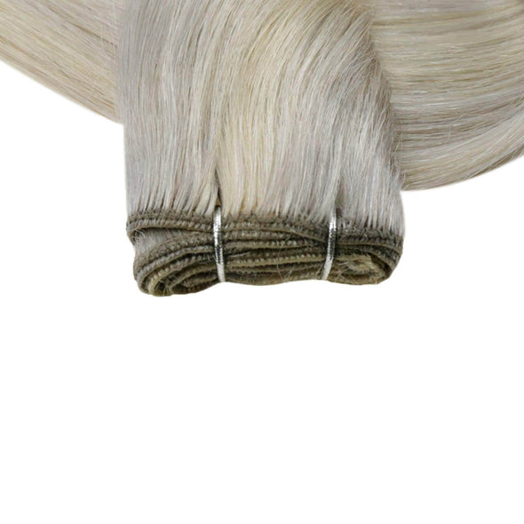 Grey Blonde With Platinum Blonde Long Remy Straight Hair Weft
