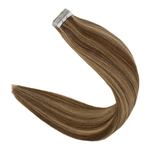 Highlighted Darker Brown Tape in Hair Remy Hair Extensions Straight #4P27| Runature - Runature