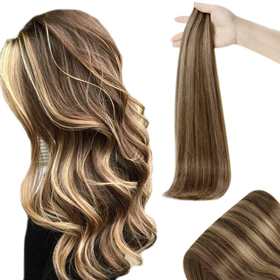 Highlighted Darker Brown Tape in Hair Remy Hair Extensions Straight #4P27| Runature - Runature