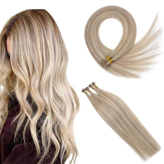 Highlights Ash Blonde Full Cuticle Virgin I Tip Human Hair #18P60 |Runature