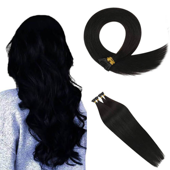 Human Virgin Hair Stick Tip Full Cuticle Hair Extensions Jet Black #1 |Runature