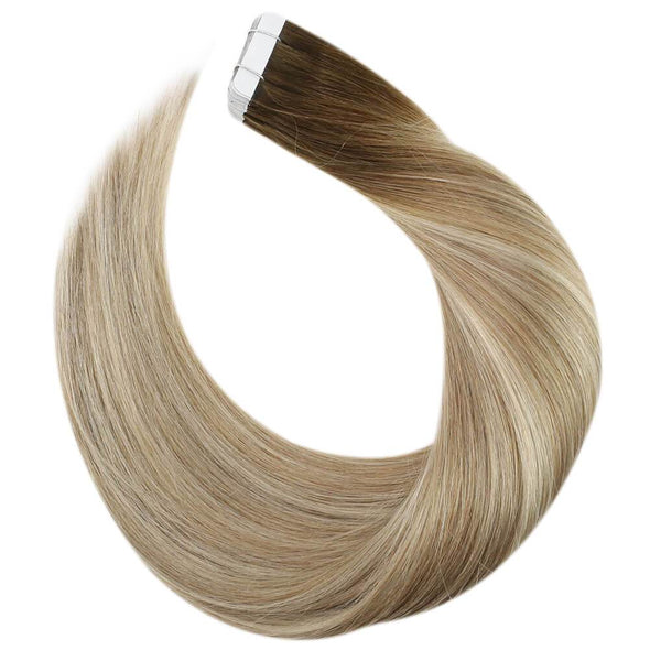Adhesive Tape in Hair Color 3 Dark Brown Fading to 8 Ash Brown Highlight 22 Blonde