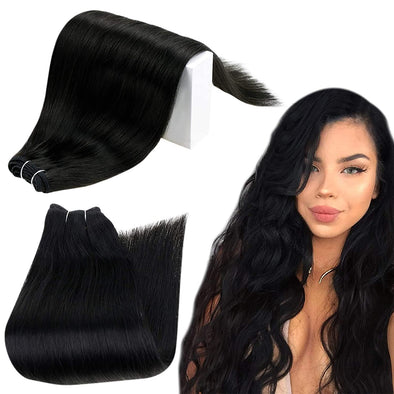 Color #1 Jet Black Virgin Hair Weft Extensions Sew in Hair Extensions