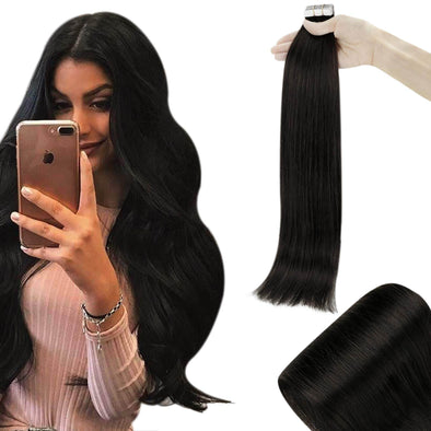 Remy Tape in Human Remy Hair Extensions Straight Off Black #1b