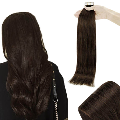 Seamless Tape in Human Hair Darkest Brown Straight #2