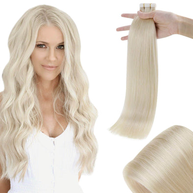 Tape Hair extensions Solid Platinum Blonde Remy Hair Straight #60