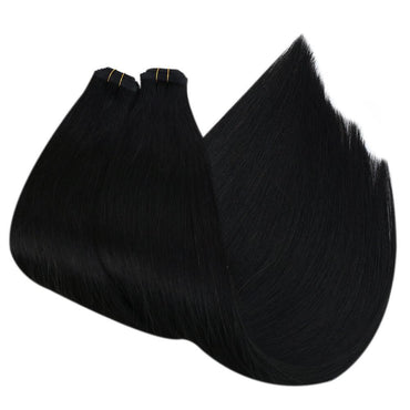 Full Cuticle Virgin Human Hair Silky Seamless Flat Silk Weft Jet Black #1