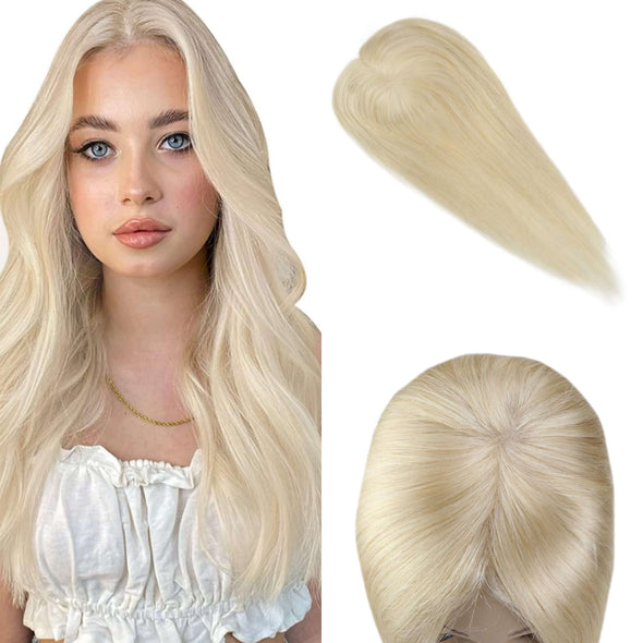 Platinum Blonde Crown Piece Hair Extensions Remy Hair Topper #60 13cm*13cm