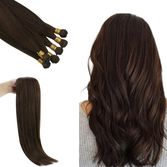 Hand Tied Weft Full Cuticle Virgin Human Hair Dark Brown #4 |Runature