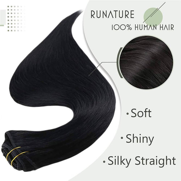 jet black clip in hair extensions for women