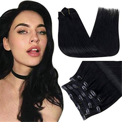 human hair clip in extensions black