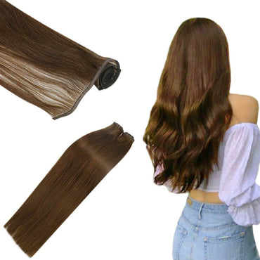 Flat Silk Weft Full Cuticle Hair Bundle Extensions Weave Bundle Dark Brown #4