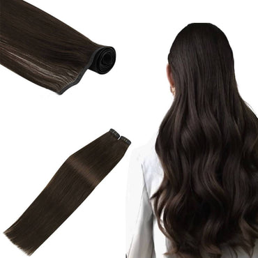 Flat Silk Weft Virgin Human Hair Full Cuticle Bundles Darkest Brown #2