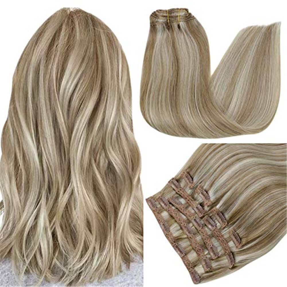 Hair Extensions Clip in Human Hair Extensions for a Full Head #8P60 ...