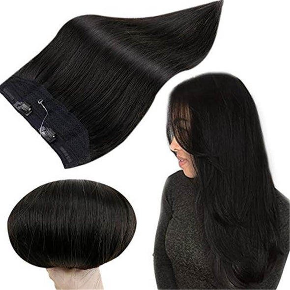 Double Weft Human Remy Hair Extensions Halo Weft Off Black