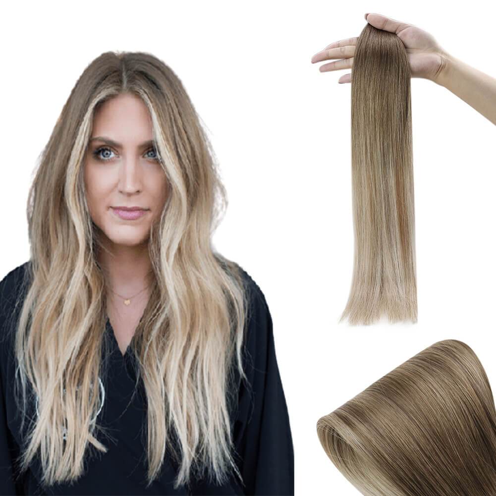 Tape in Human Hair Extensions Balayage Blonde Straight Hair #8/18
