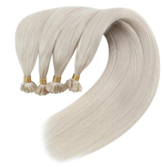 White Blonde Full Cuticle Virgin U Tip Real Human Hair Extensions #1000