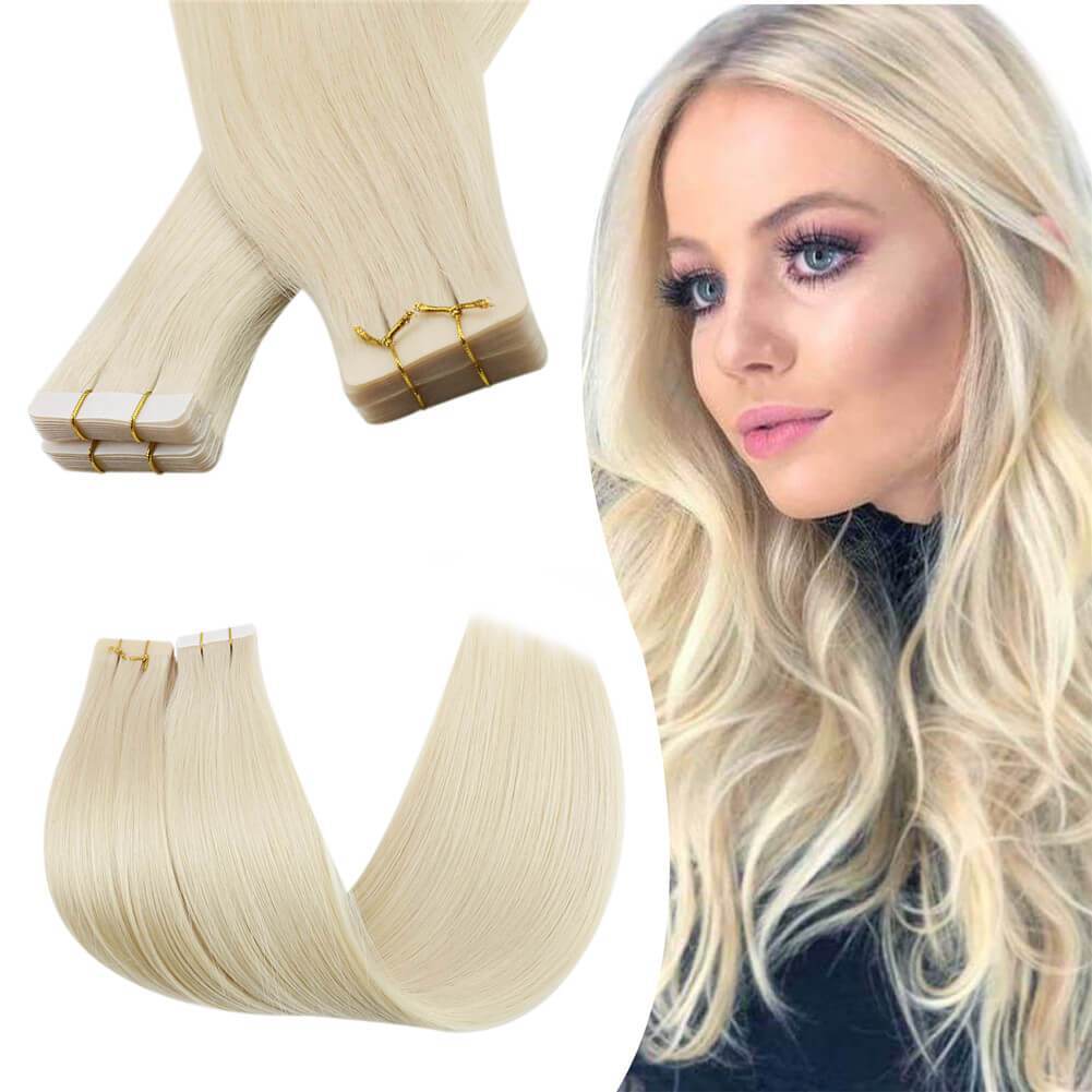 Virgin Tape] Platinum Blonde Tape in Hair Extensions #60| Runature