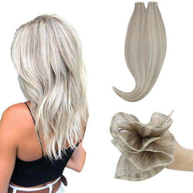Flat Silk Weft Human Hair Bundle Extensions Highlight Color
