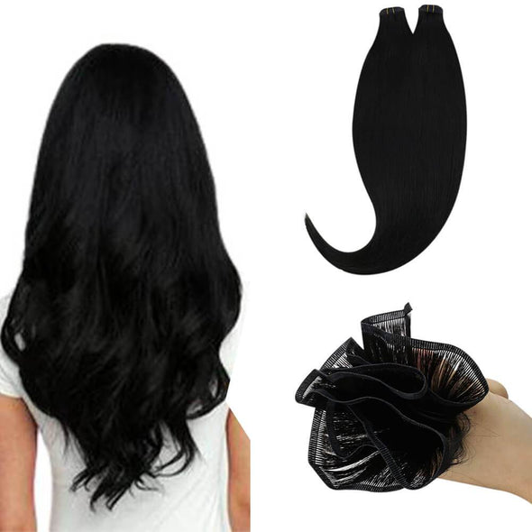 Flat Silk Weft Hair Bundle Real Human Extensions 50g Jet Black