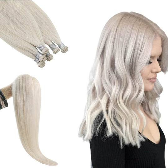 Hand Tied Hair Weft Full Cuticle Virgin Hair Bundle White Blonde #1000 |Runature